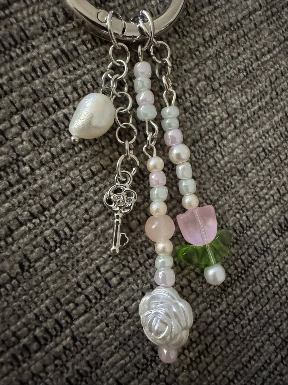 Secret Garden Hand Crafted Beaded Bag Charm Keychain with real Pearl